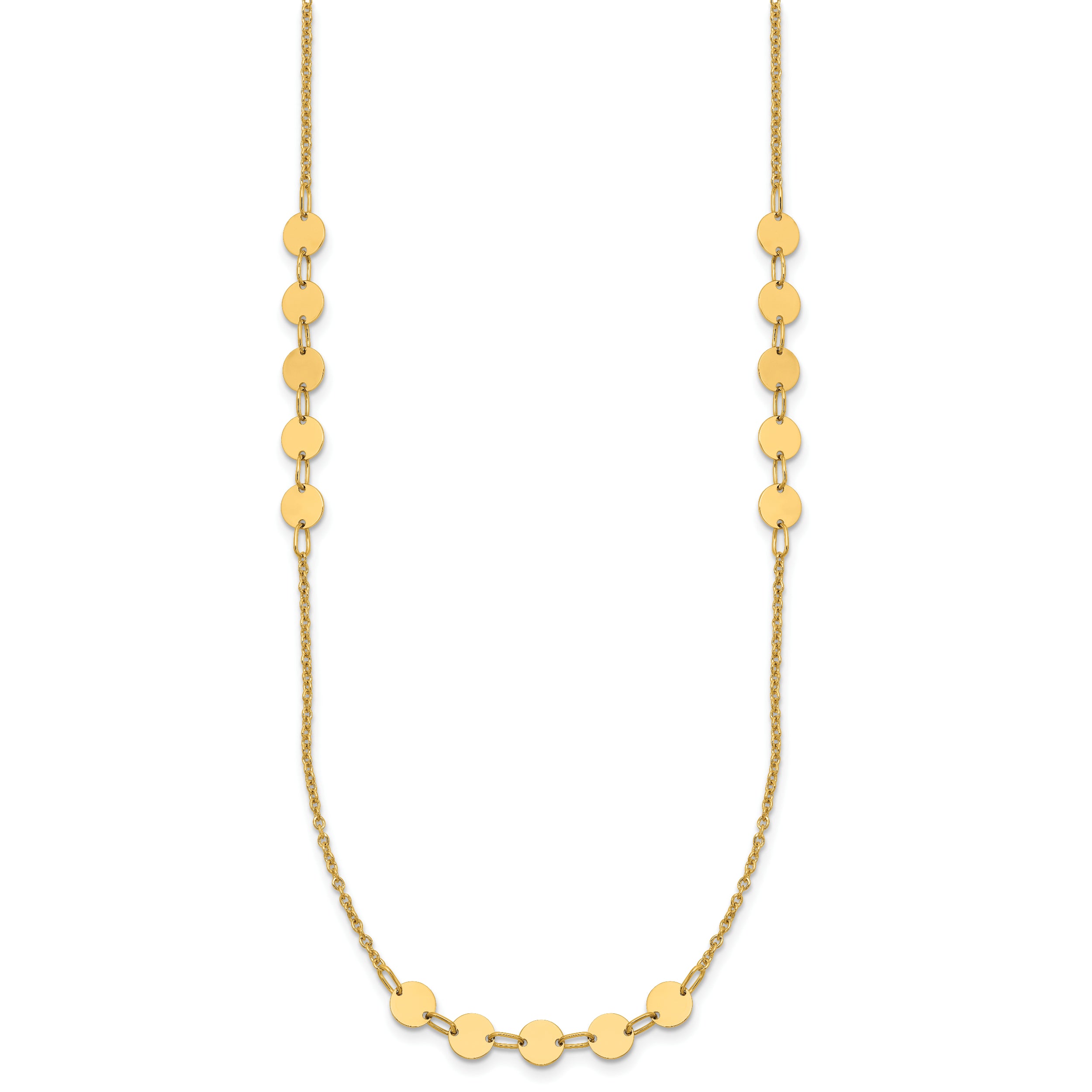 14K Polished Circle Disc w/2in ext. Necklace