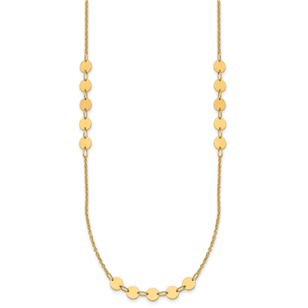 14K Polished Circle Disc w/2in ext. Necklace