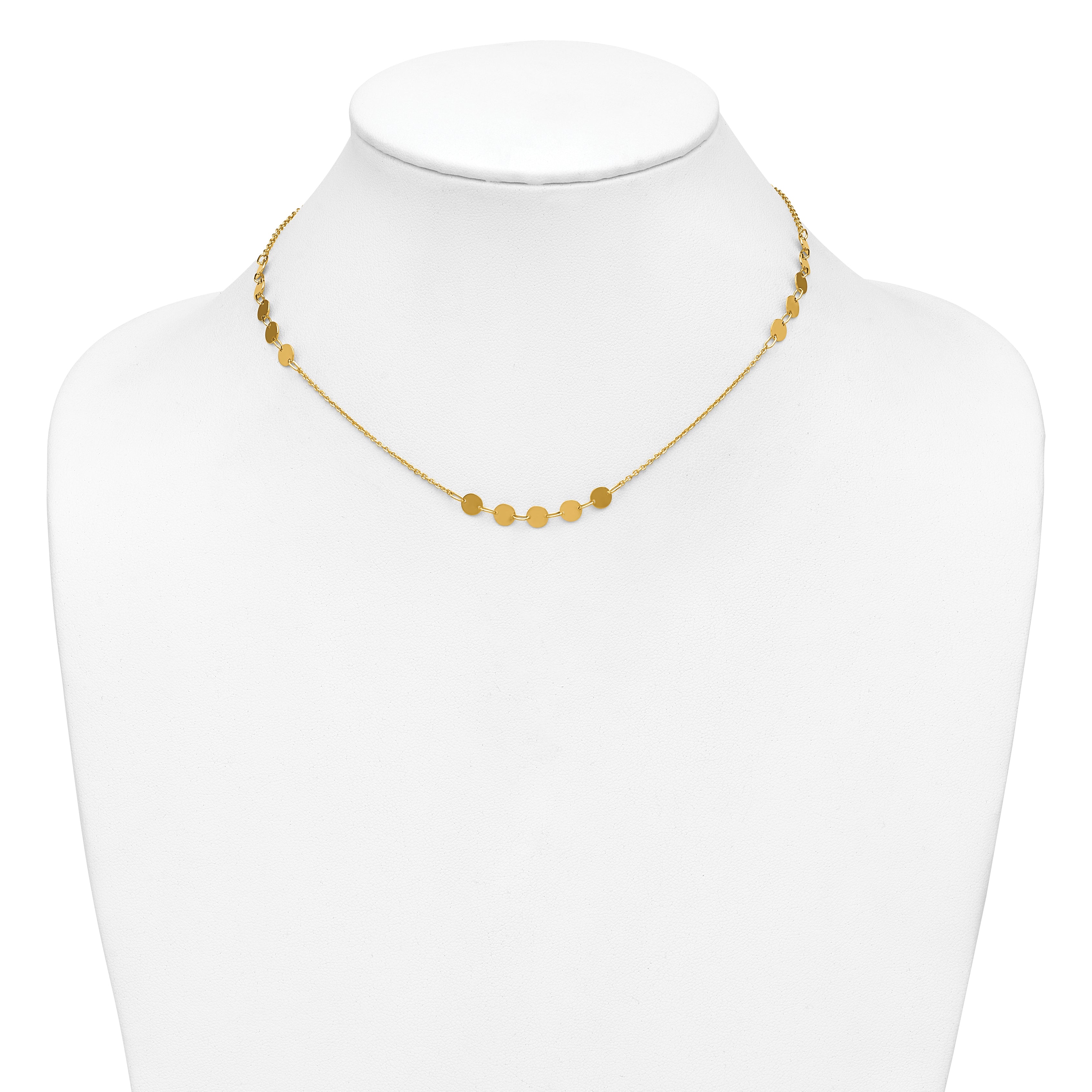 14K Polished Circle Disc w/2in ext. Necklace