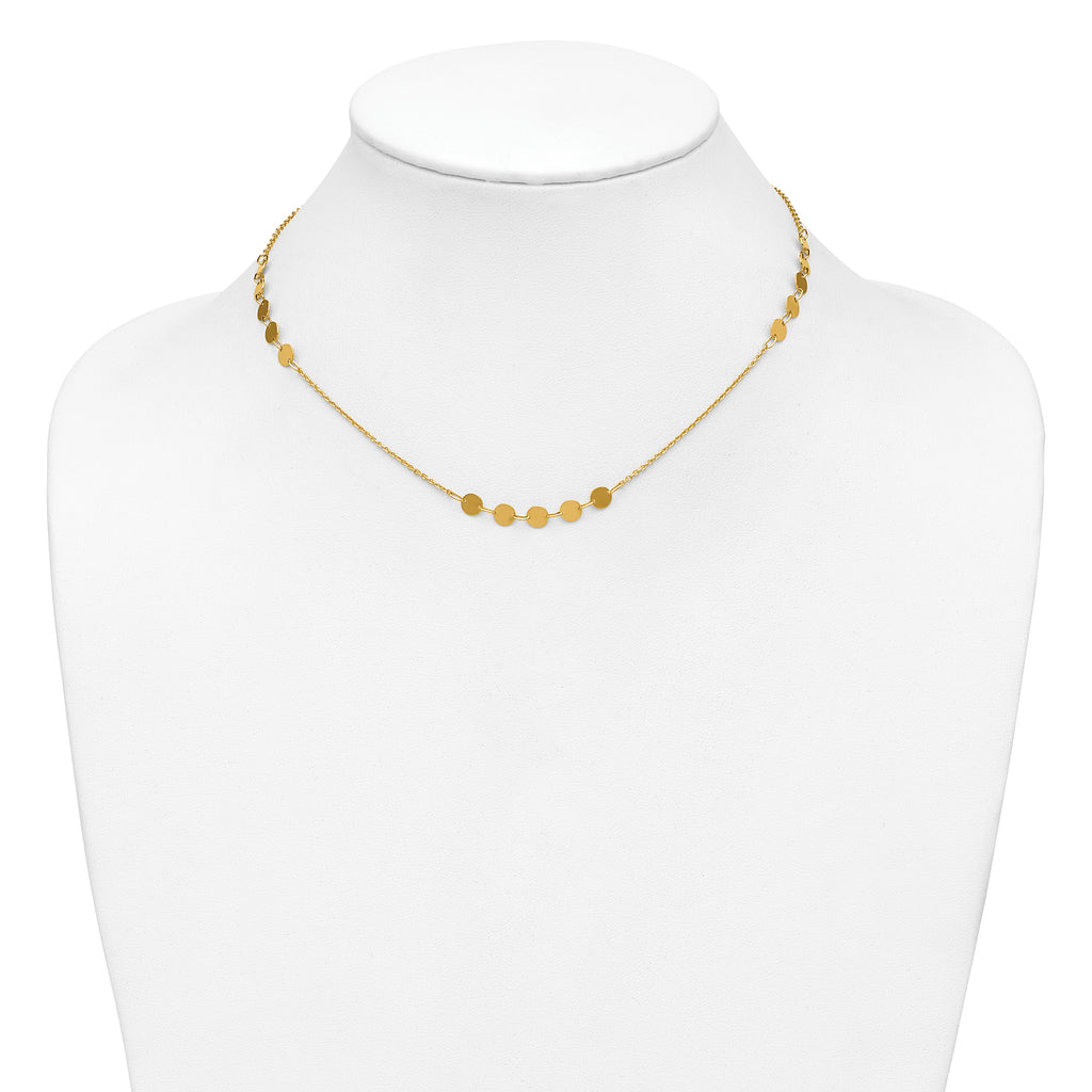 14K Polished Circle Disc w/2in ext. Necklace