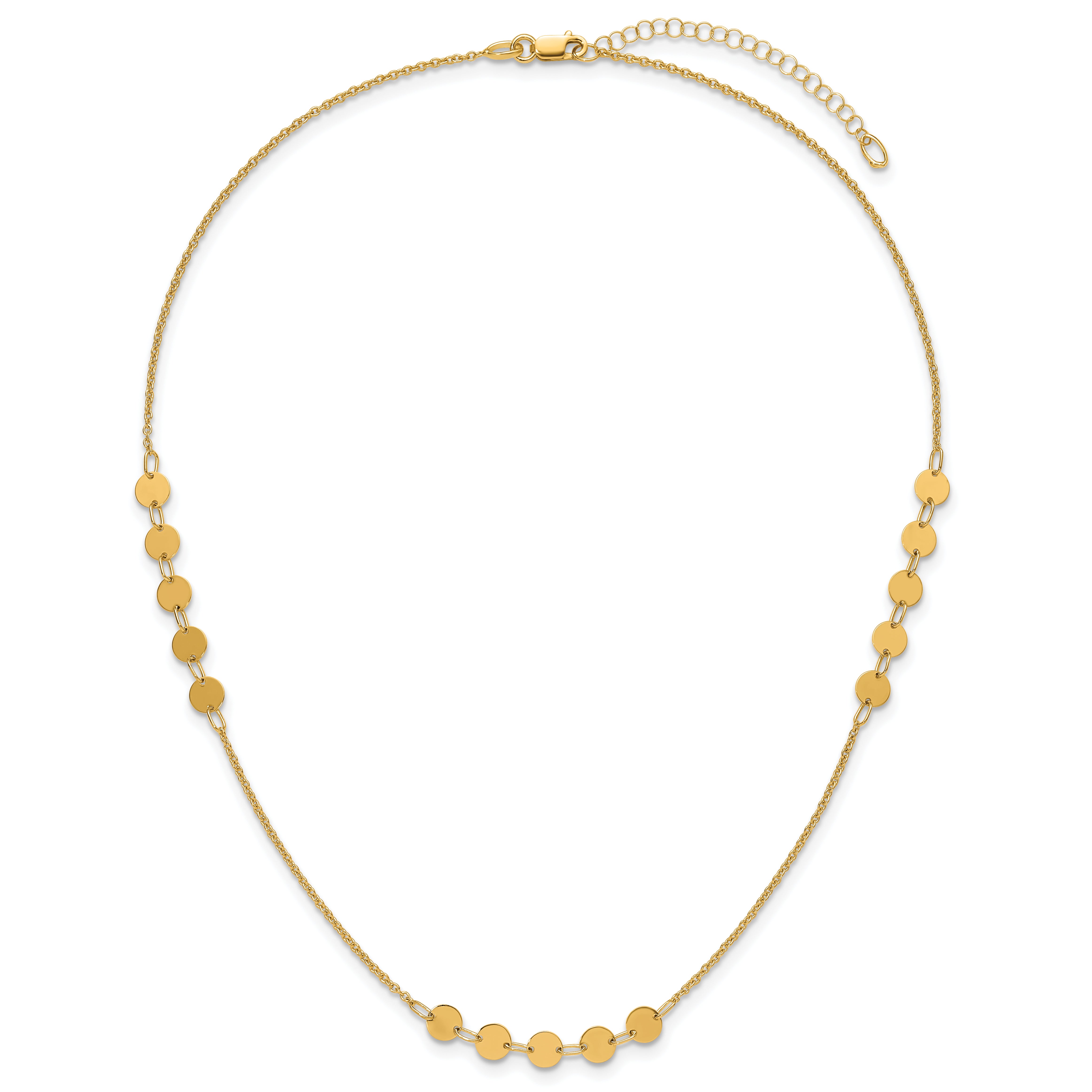14K Polished Circle Disc w/2in ext. Necklace