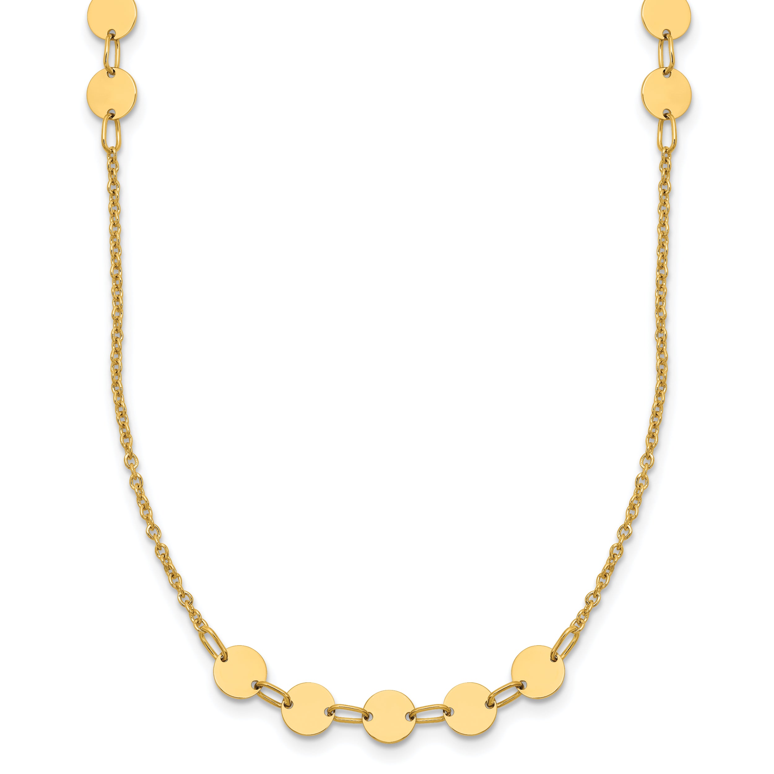 14K Polished Circle Disc w/2in ext. Necklace