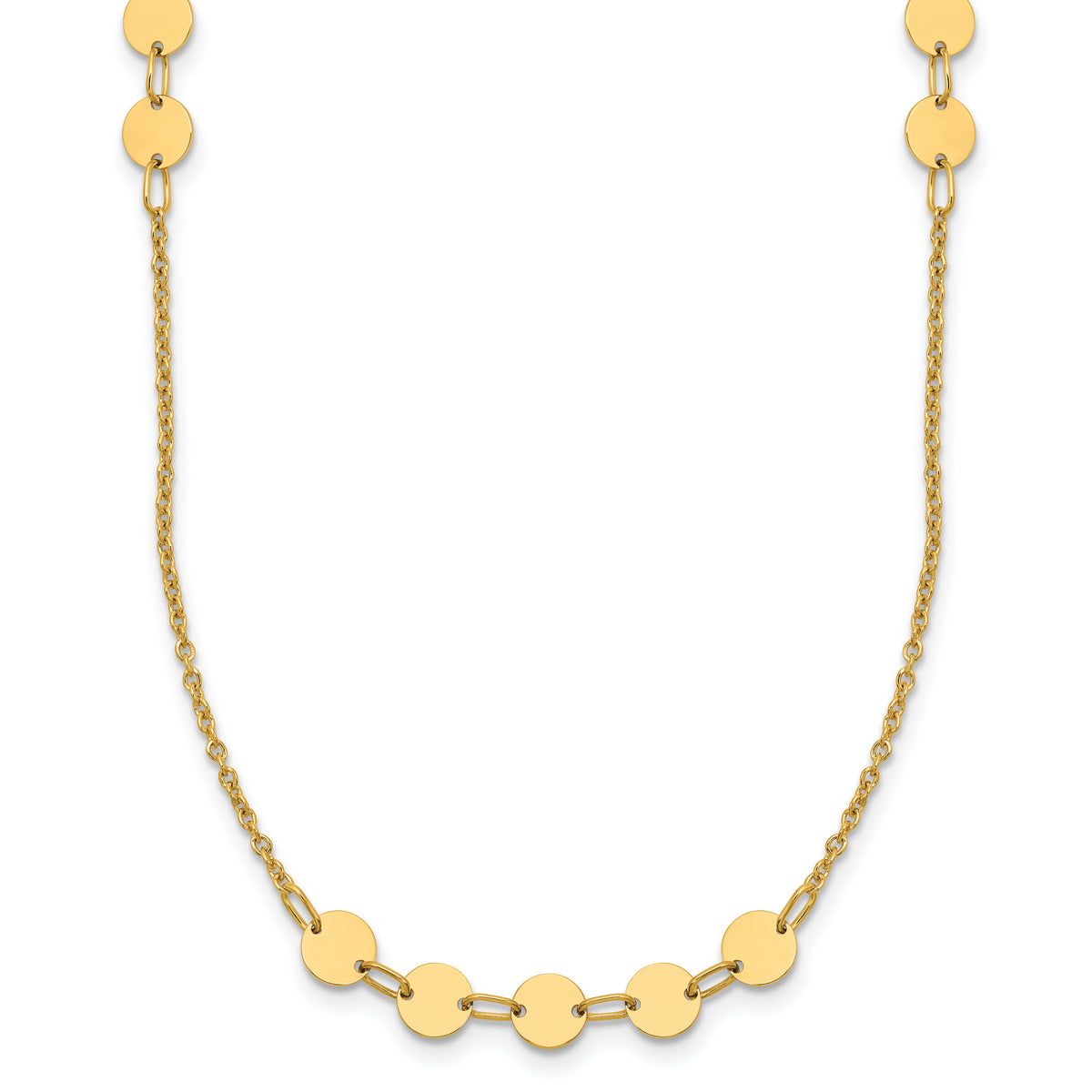14K Polished Circle Disc w/2in ext. Necklace