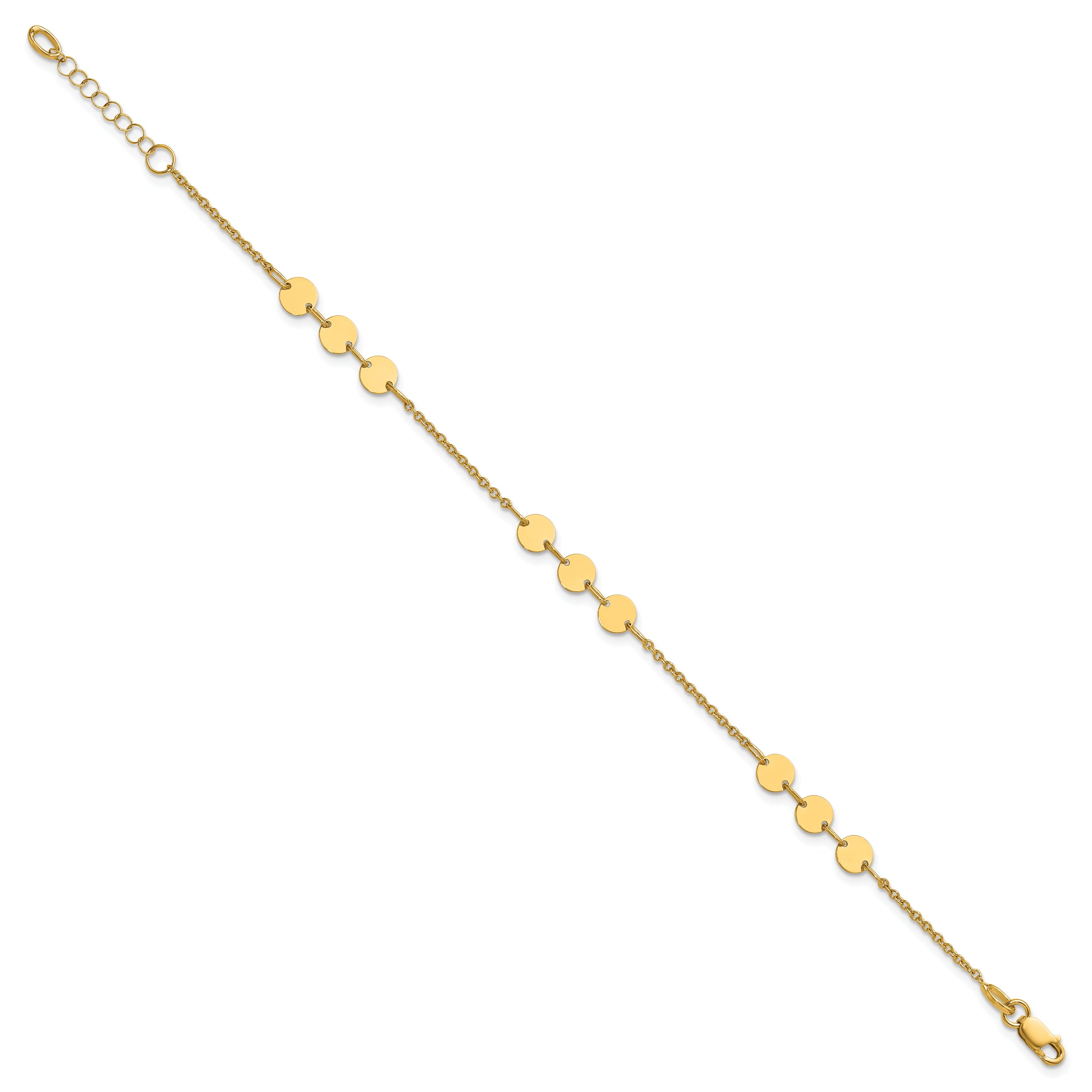 14K Polished Circle Disc w/1in ext. Bracelet