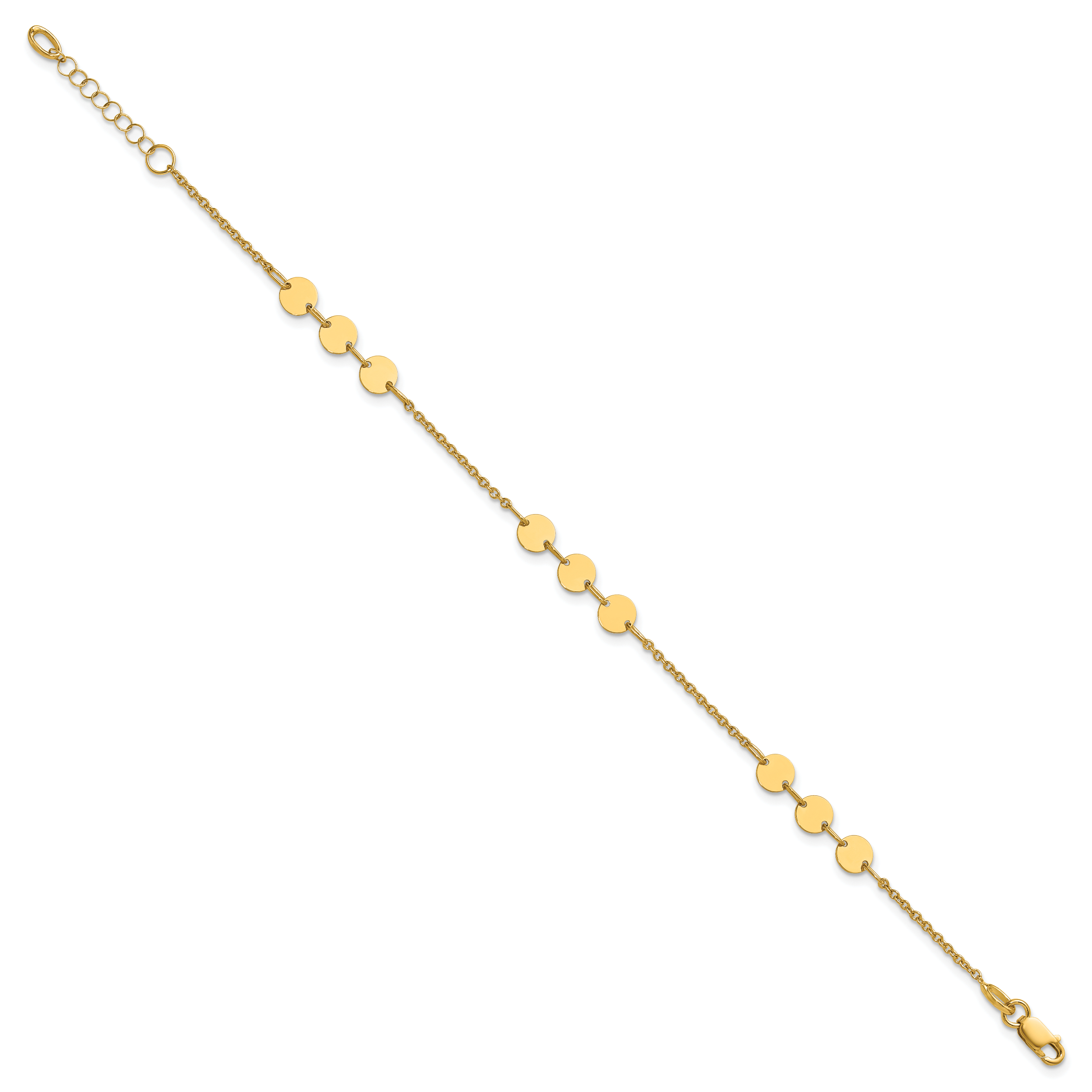 14K Polished Circle Disc w/1in ext. Bracelet