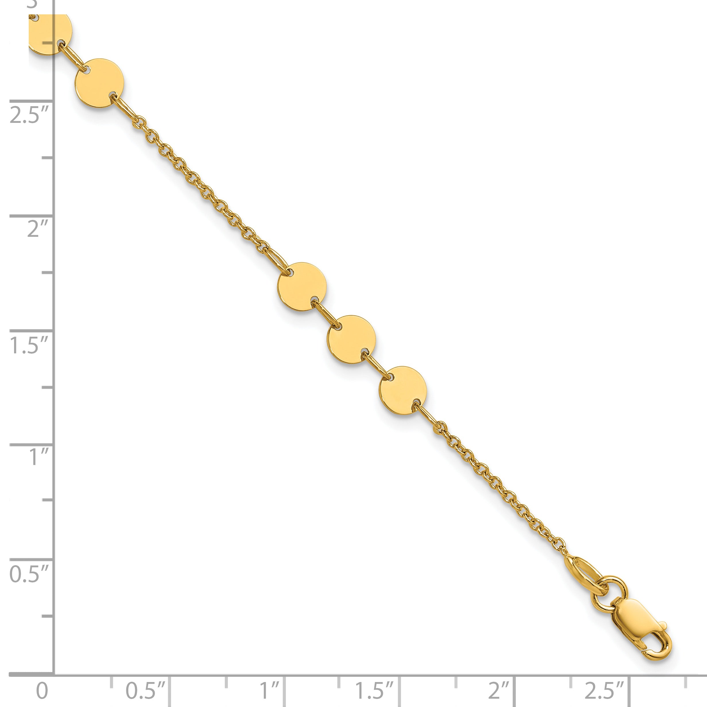 14K Polished Circle Disc w/1in ext. Bracelet