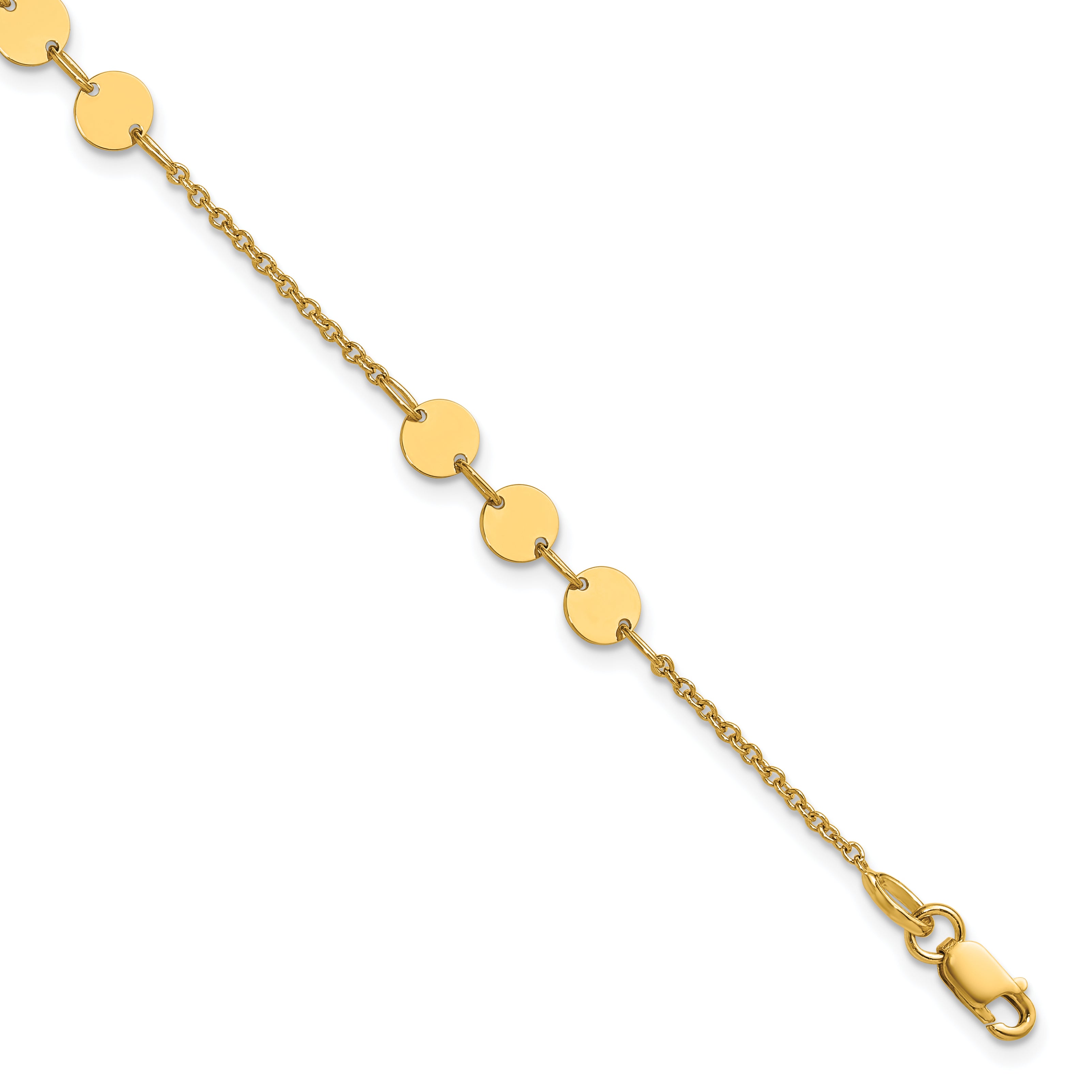 14K Polished Circle Disc w/1in ext. Bracelet