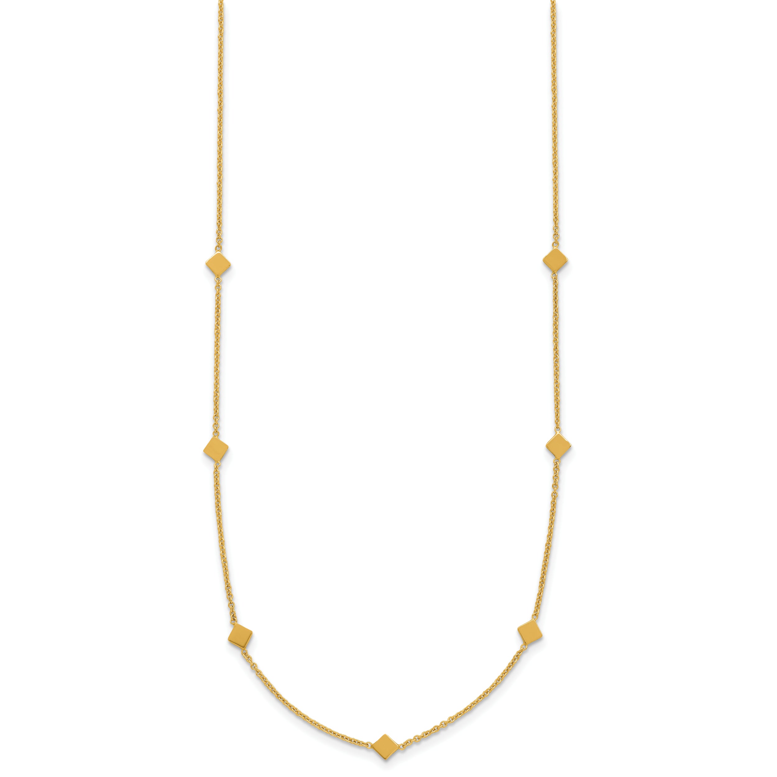 14K Polished Diamond-shaped Disk Station w/2in ext. Necklace