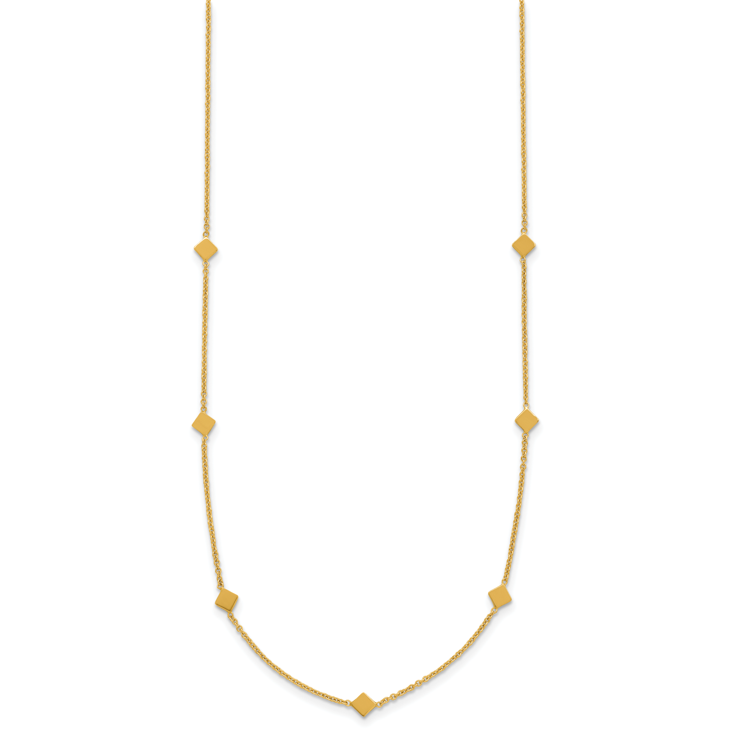 14K Polished Diamond-shaped Disk Station w/2in ext. Necklace