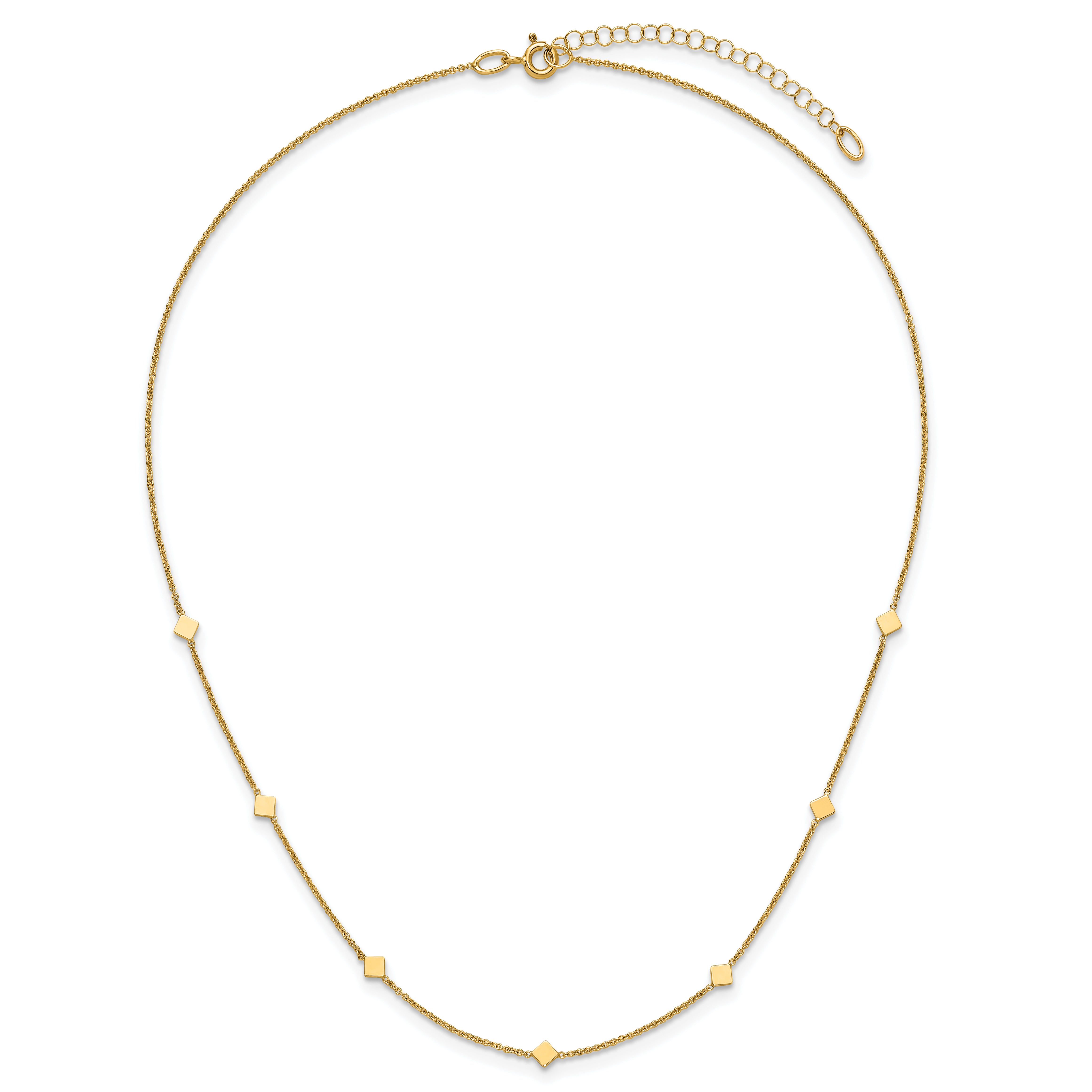 14K Polished Diamond-shaped Disk Station w/2in ext. Necklace
