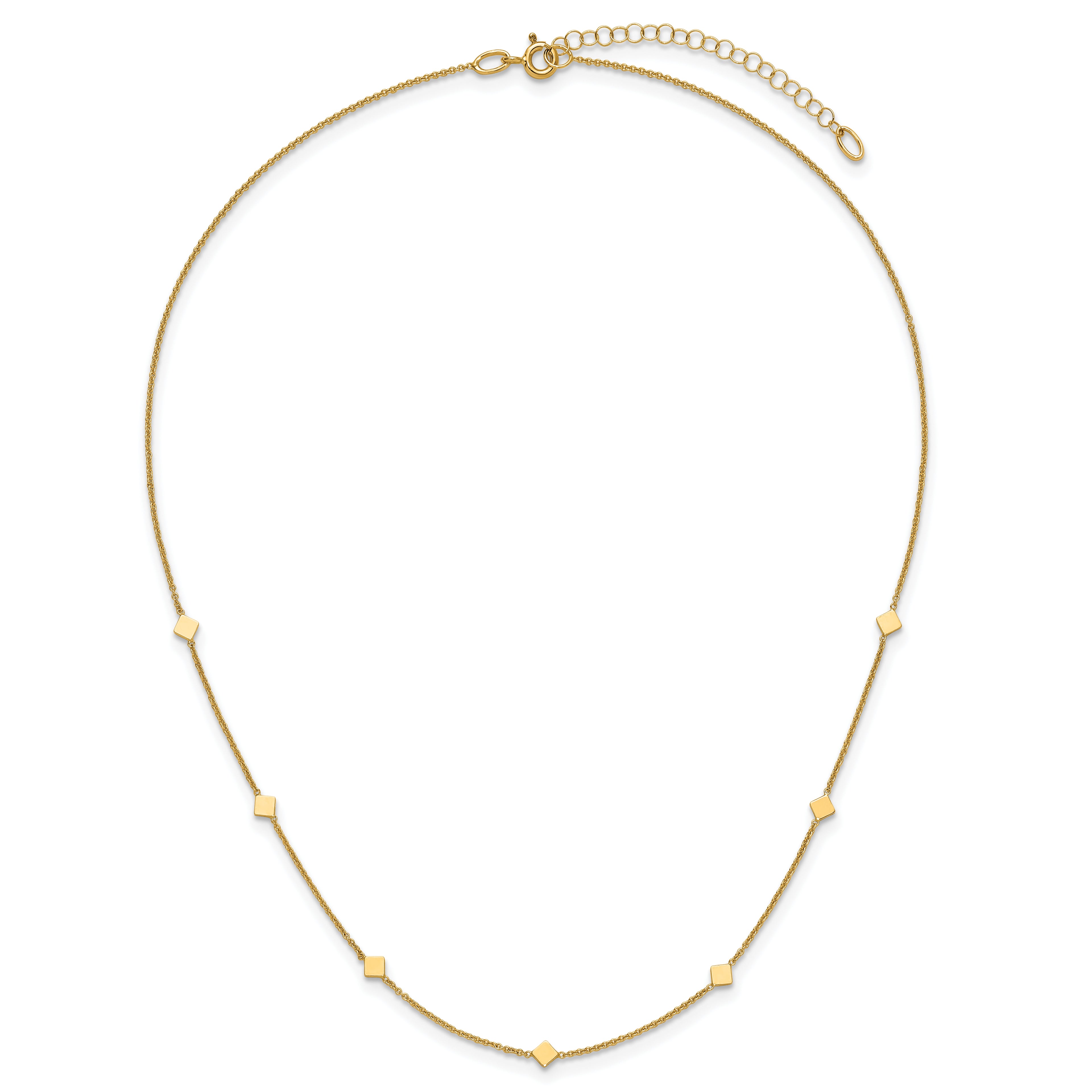 14K Polished Diamond-shaped Disk Station w/2in ext. Necklace