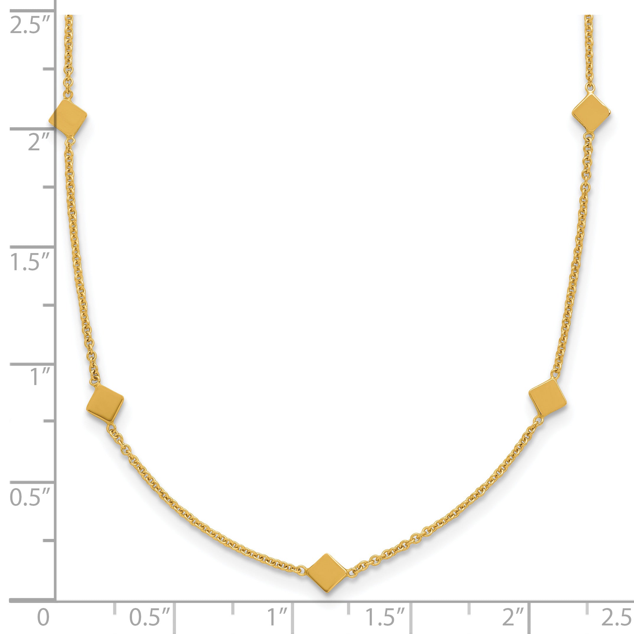 14K Polished Diamond-shaped Disk Station w/2in ext. Necklace