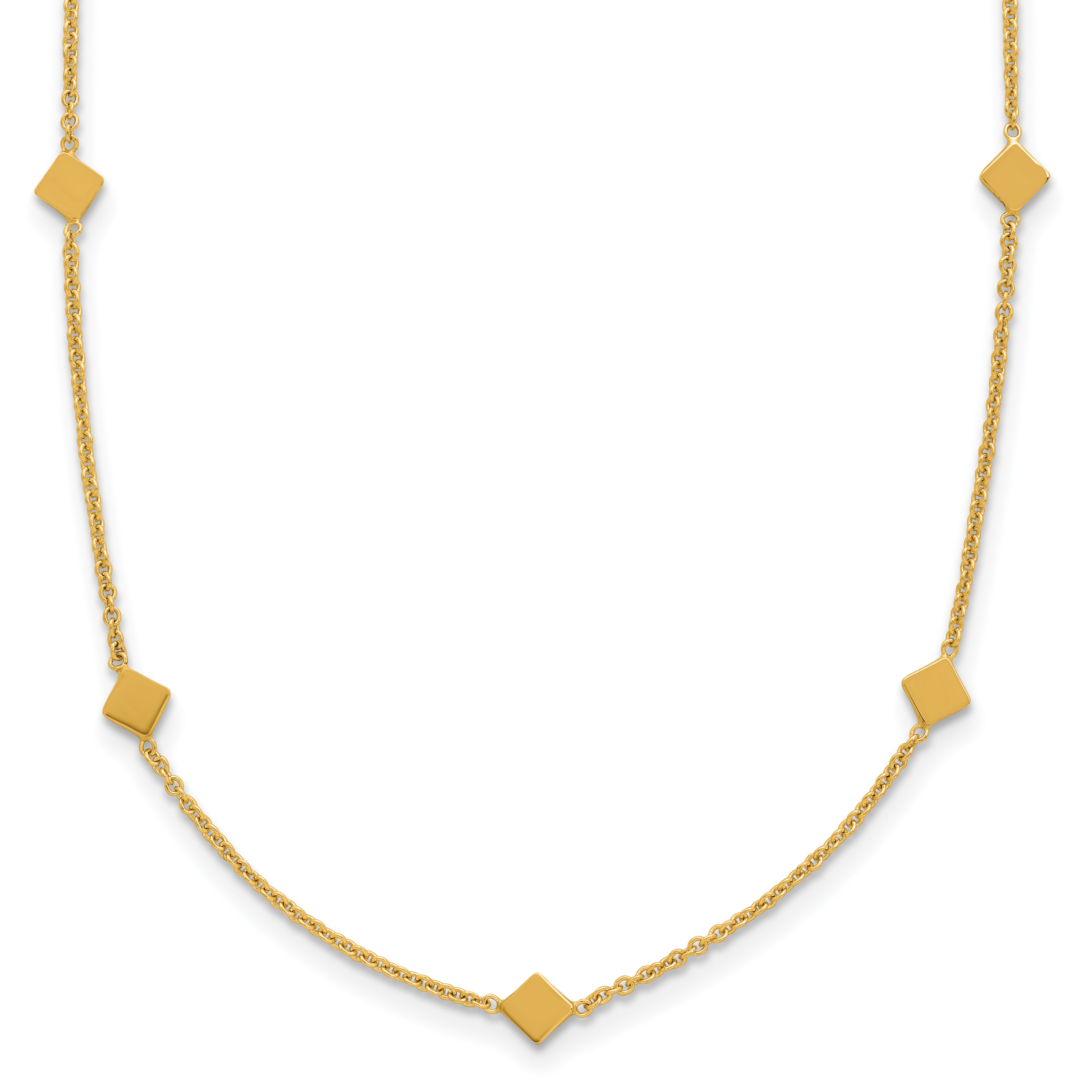 14K Polished Diamond-shaped Disk Station w/2in ext. Necklace