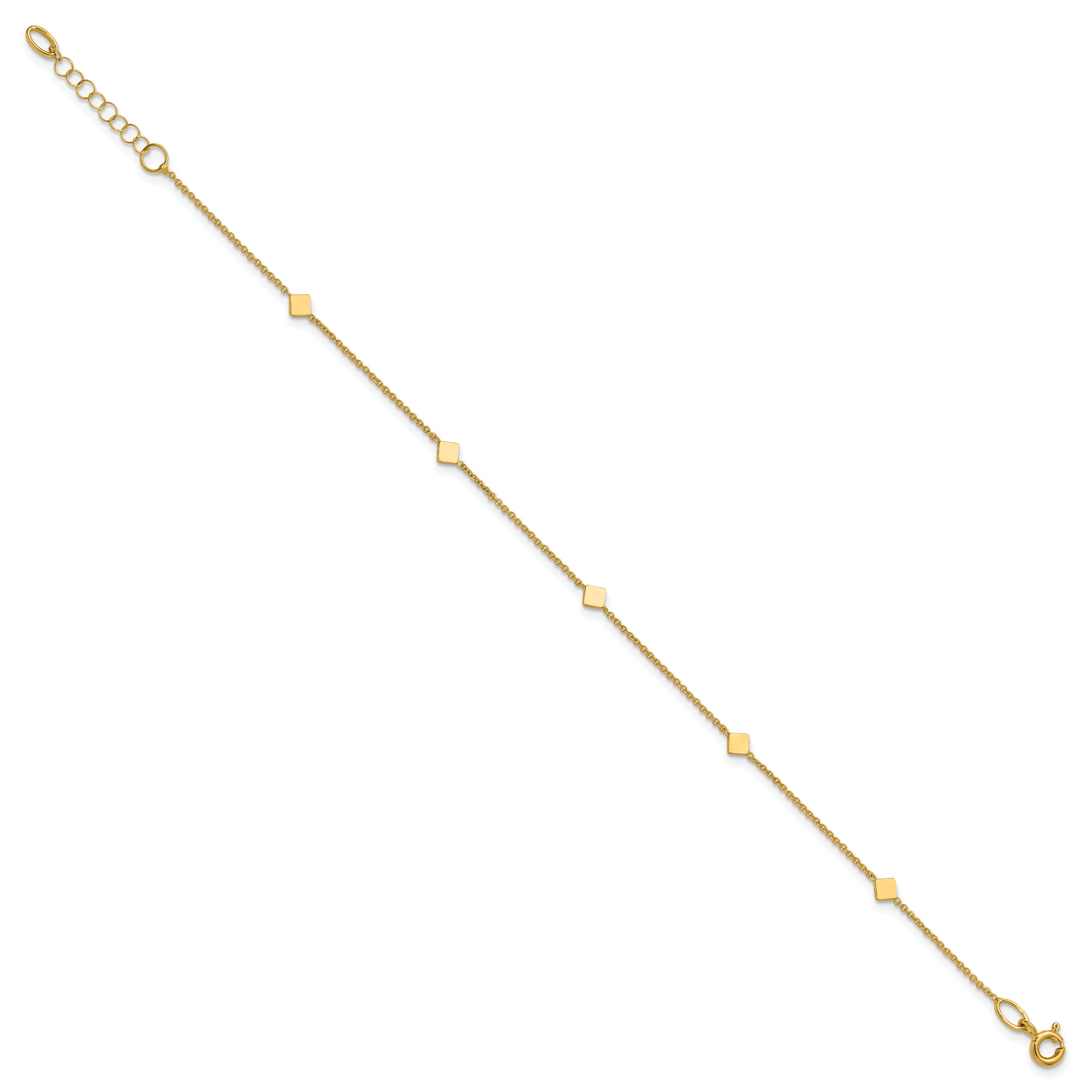 14K Polished Diamond-shaped Disk Station w/1in ext. Bracelet