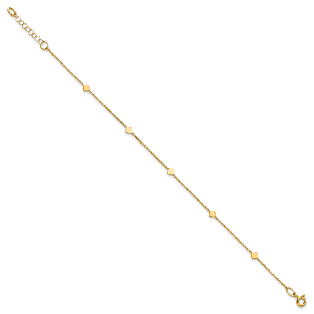 14K Polished Diamond-shaped Disk Station w/1in ext. Bracelet