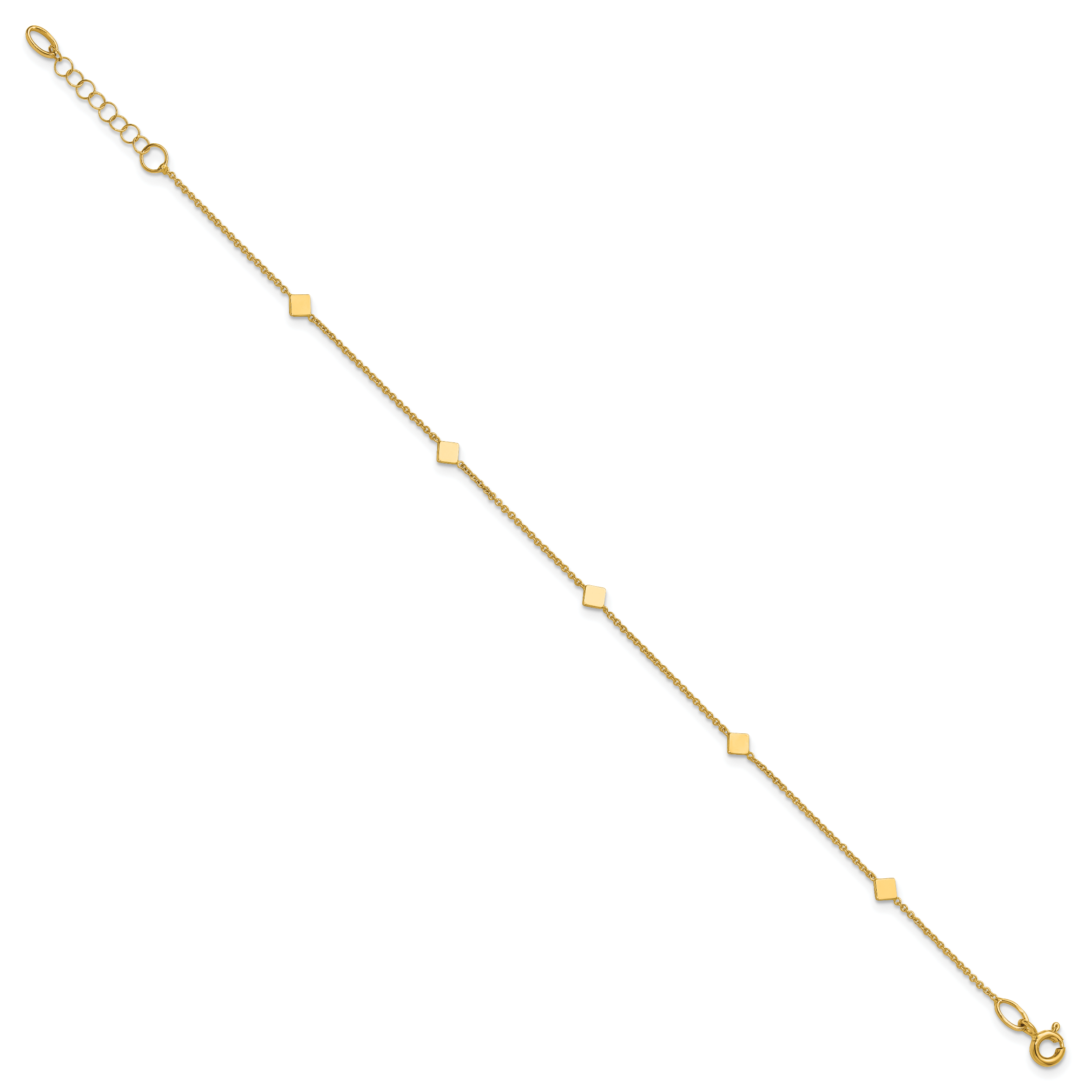 14K Polished Diamond-shaped Disk Station w/1in ext. Bracelet