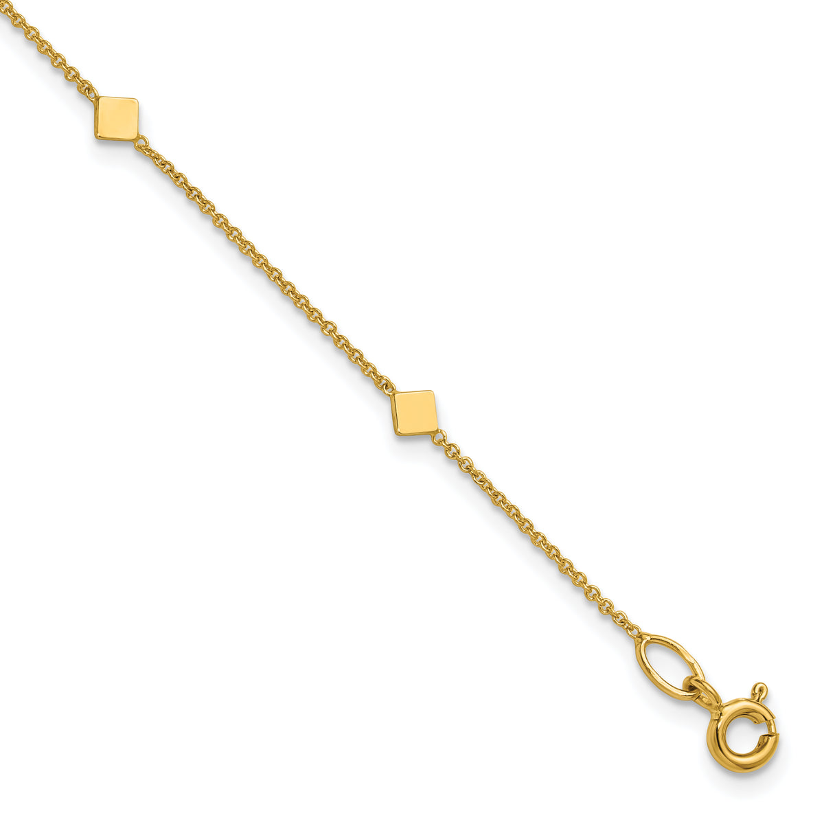 14K Polished Diamond-shaped Disk Station w/1in ext. Bracelet