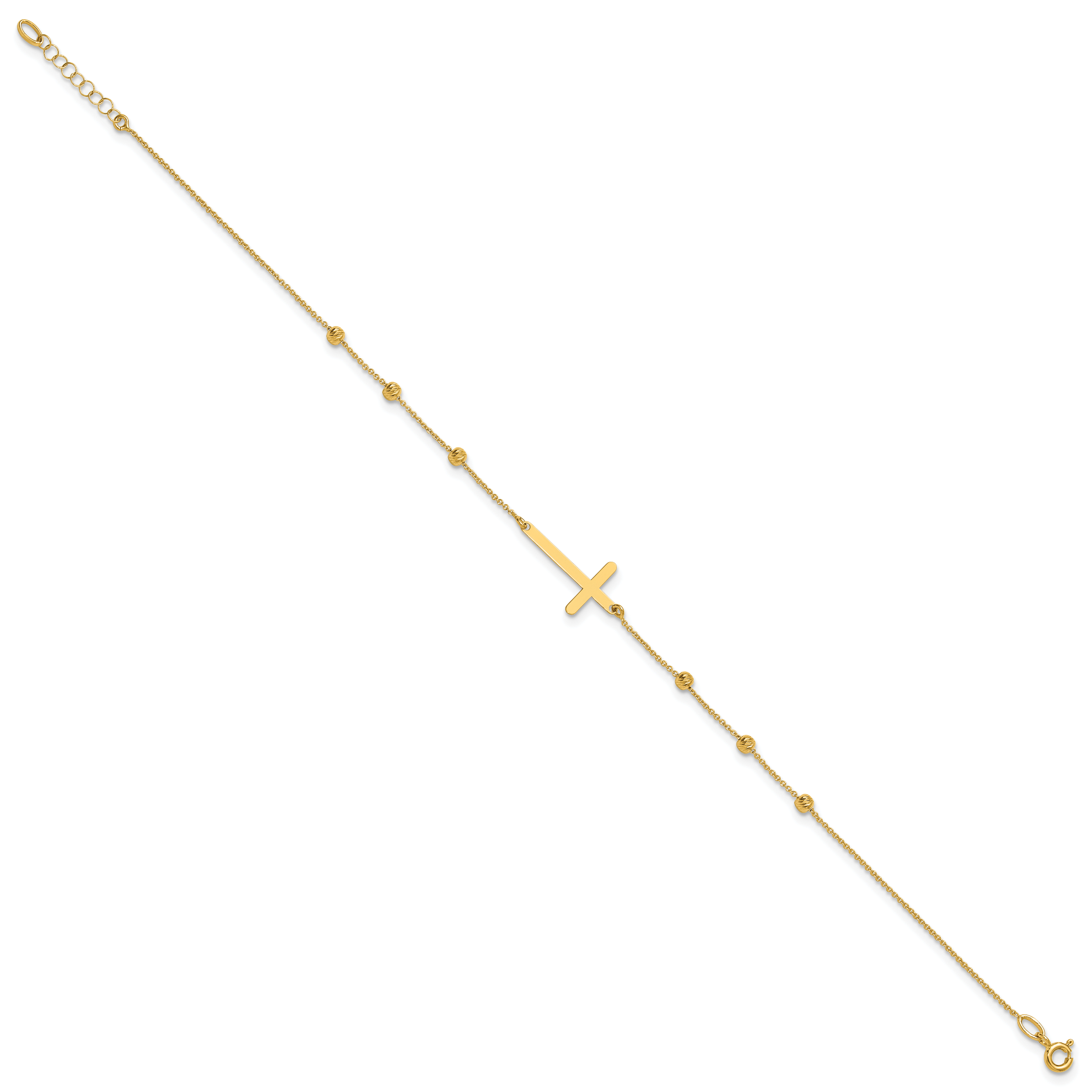 14K Cross and Diamond-cut Beads 9 inch Plus 1 inch Extender - Total 10 inch Anklet Secondary image