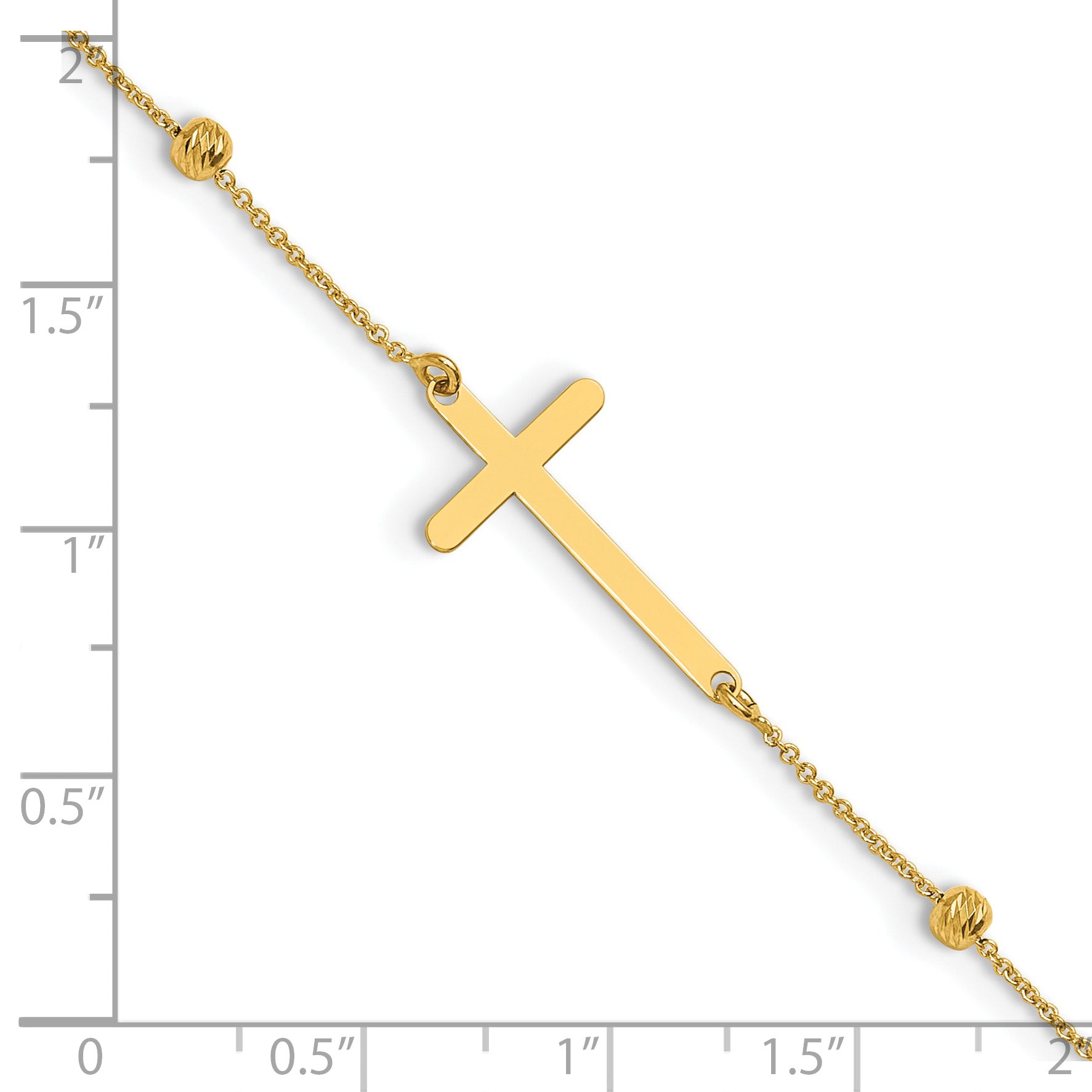 14K Cross and Diamond-cut Beads 9 inch Plus 1 inch Extender - Total 10 inch Anklet
