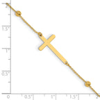 14K Cross and Diamond-cut Beads 9 inch Plus 1 inch Extender - Total 10 inch Anklet