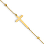 14K Cross and Diamond-cut Beads 9 inch Plus 1 inch Extender - Total 10 inch Anklet