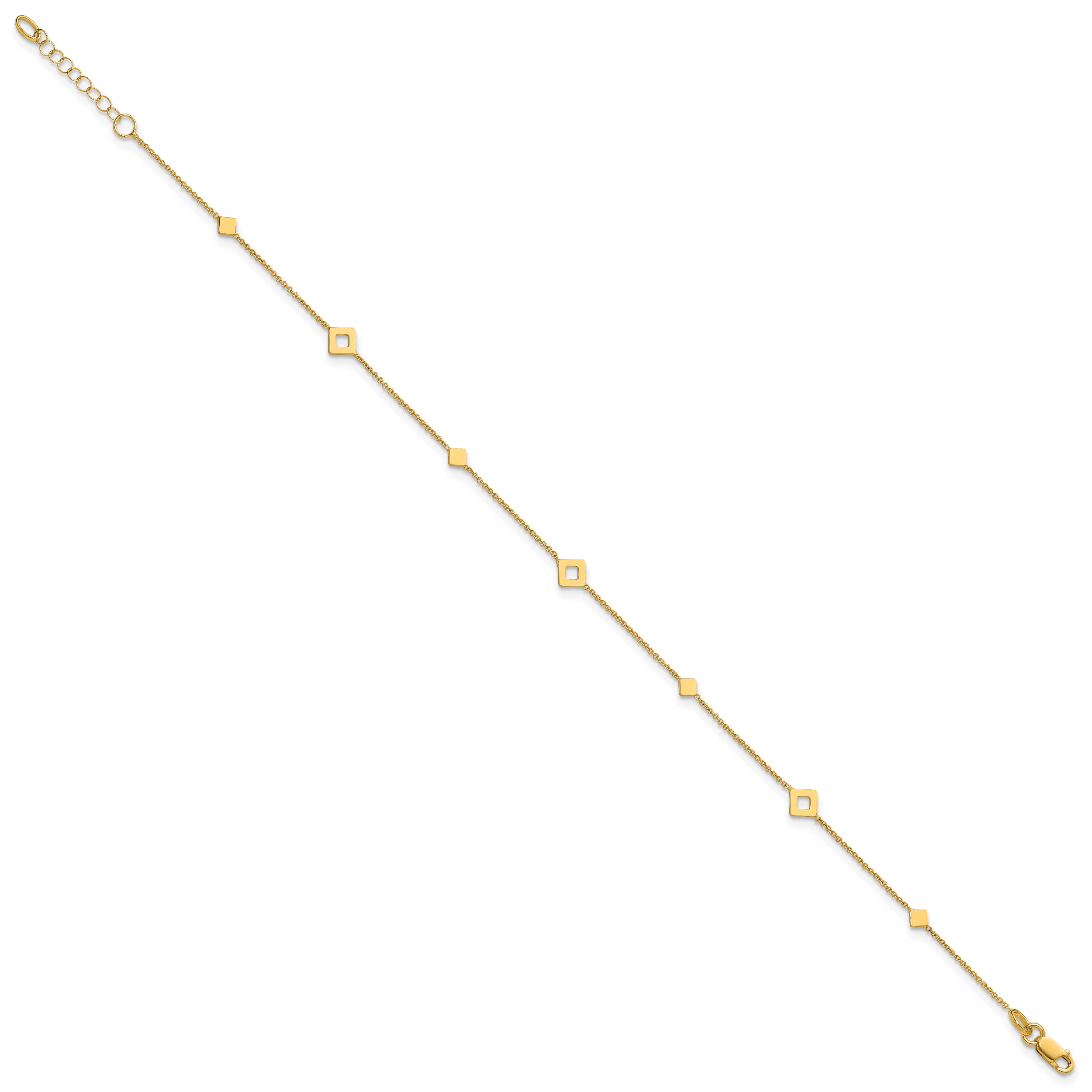 14K Geometric Squares 9 inch Plus 1 inch Extender - Total 10 inch Anklet