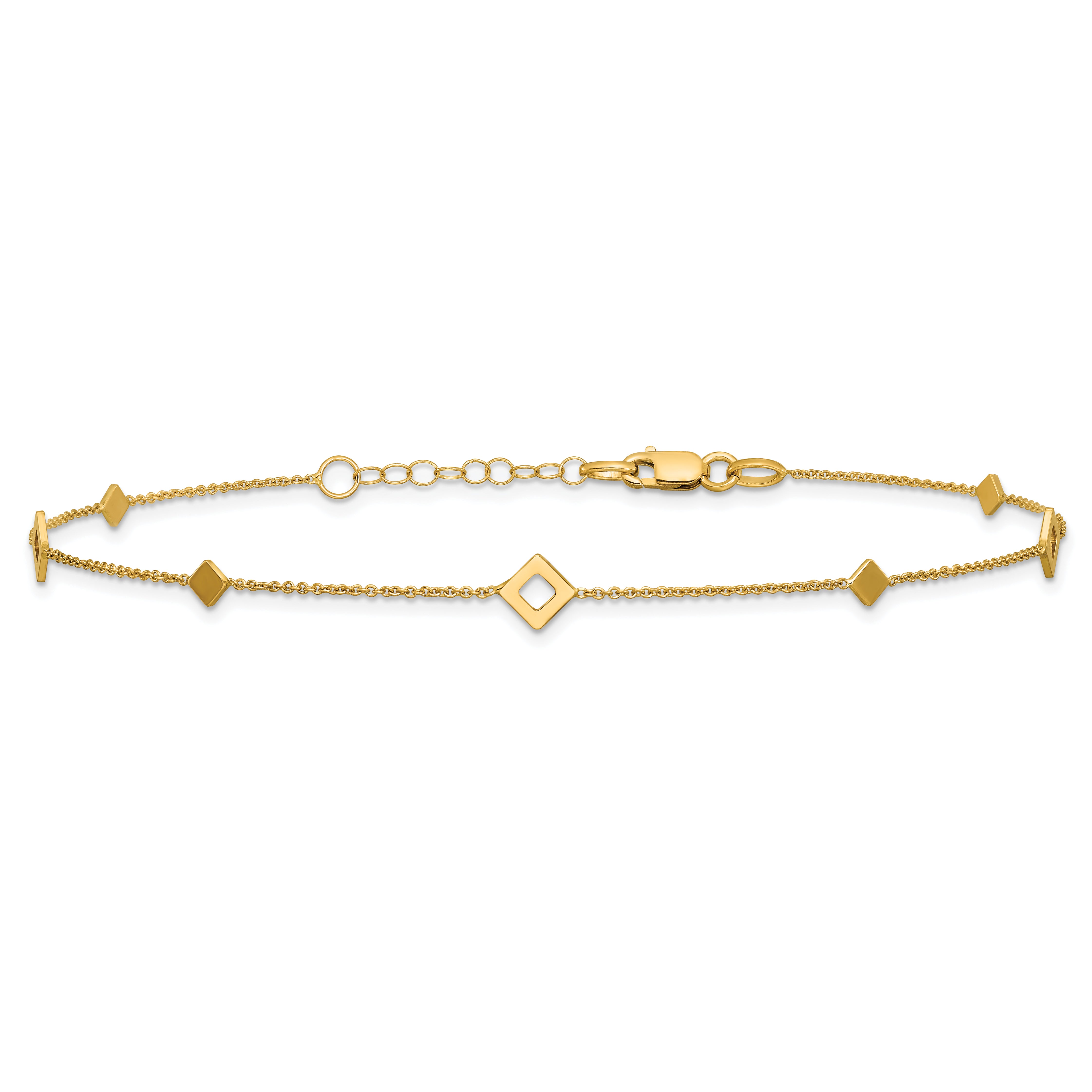 14K Geometric Squares 9 inch Plus 1 inch Extender - Total 10 inch Anklet