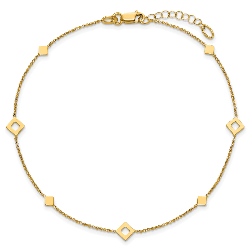 14K Geometric Squares 9 inch Plus 1 inch Extender - Total 10 inch Anklet