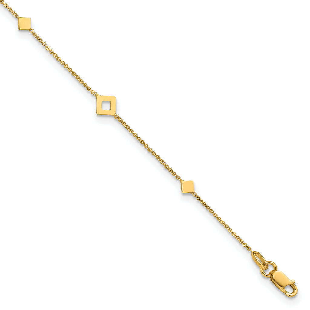 14K Geometric Squares 9 inch Plus 1 inch Extender - Total 10 inch Anklet
