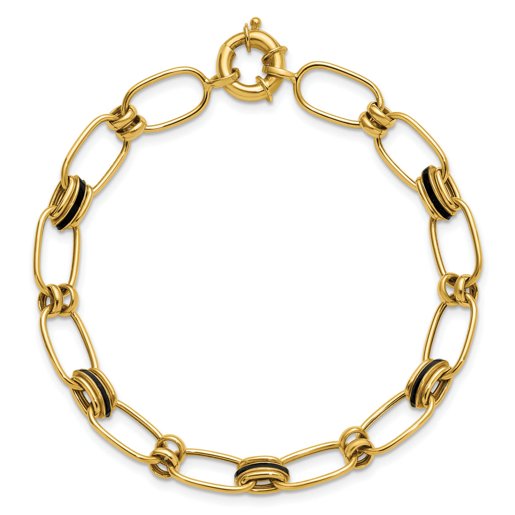 14K w/Enamel Polished Fancy Oval Link Bracelet