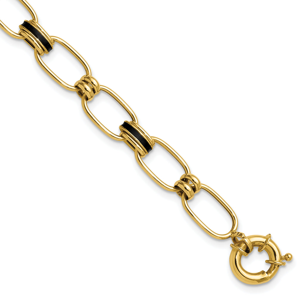 14K w/Enamel Polished Fancy Oval Link Bracelet