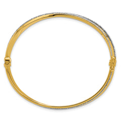 14K w/Rhodium Polished and Diamond-Cut Hinged Bangle