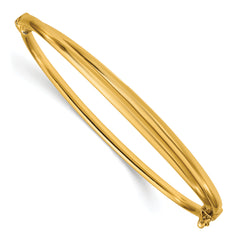14K Polished Grooved Hinged Bangle