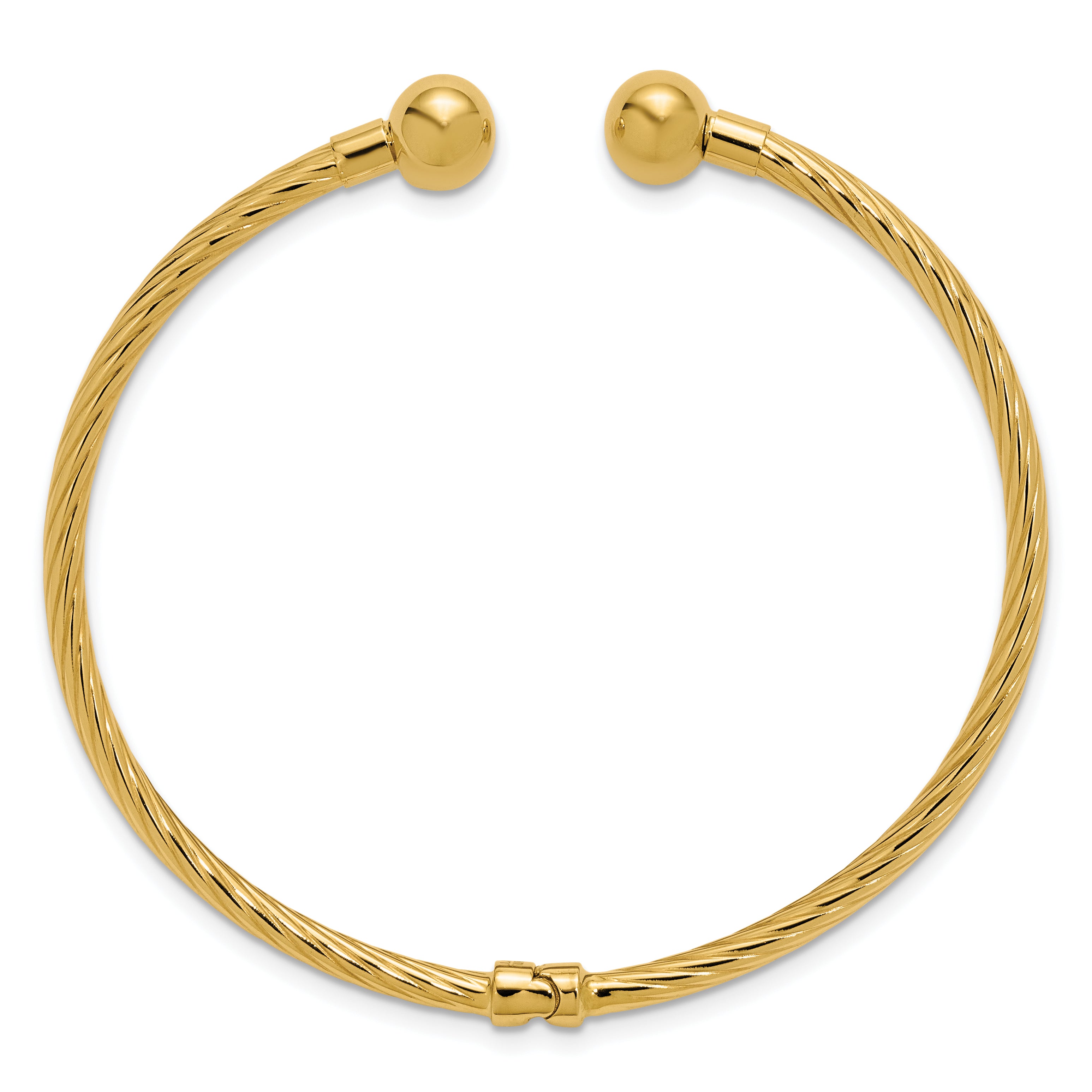 14K Polished and Twisted w/ Beads Hinged Cuff Bangle