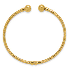 14K Polished and Twisted w/ Beads Hinged Cuff Bangle