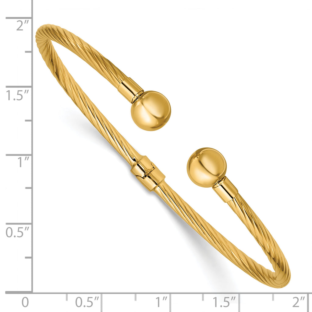 14K Polished and Twisted w/ Beads Hinged Cuff Bangle