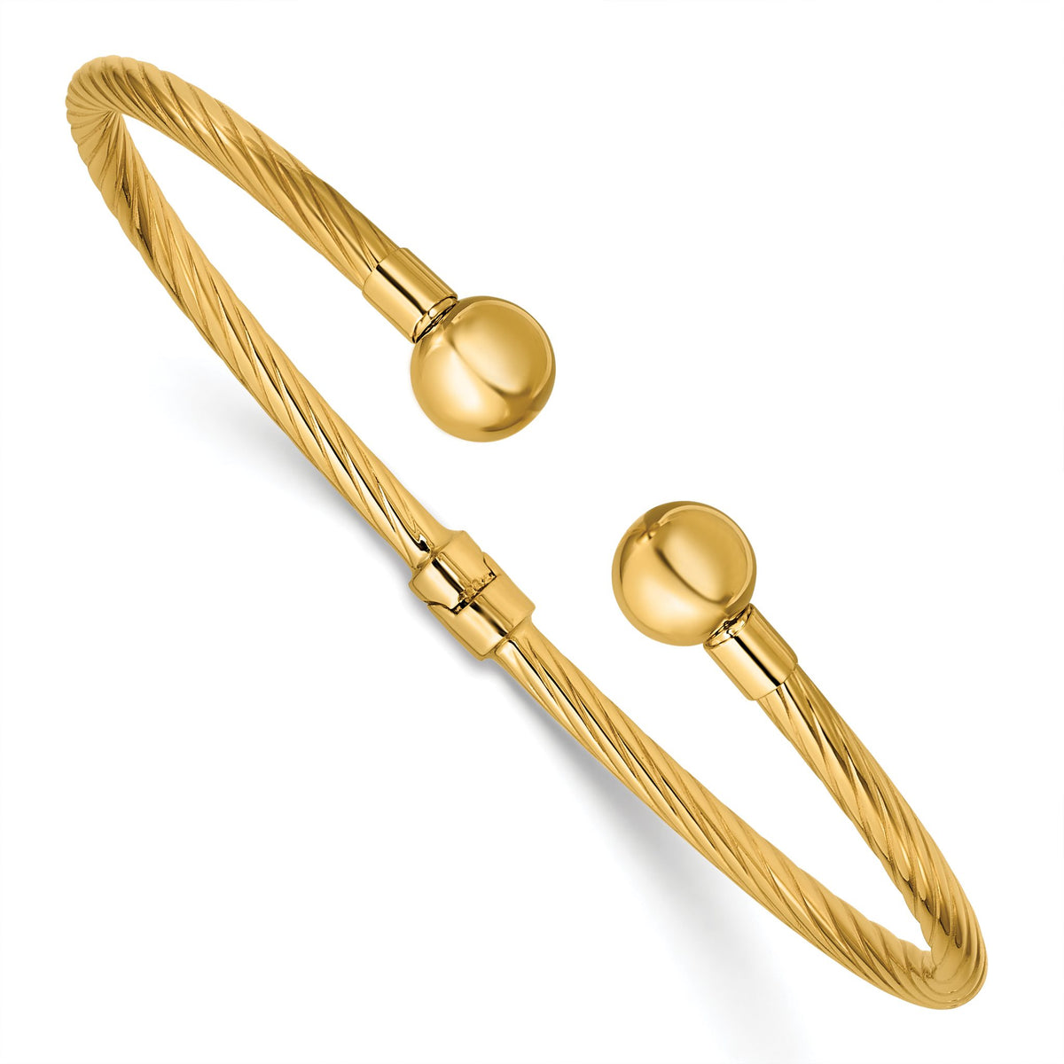 Twisted & Grooved Cuff Bangle in 14K Yellow Gold, 2.5mm, 7.5 Inch - Sophia Jewelers Main image