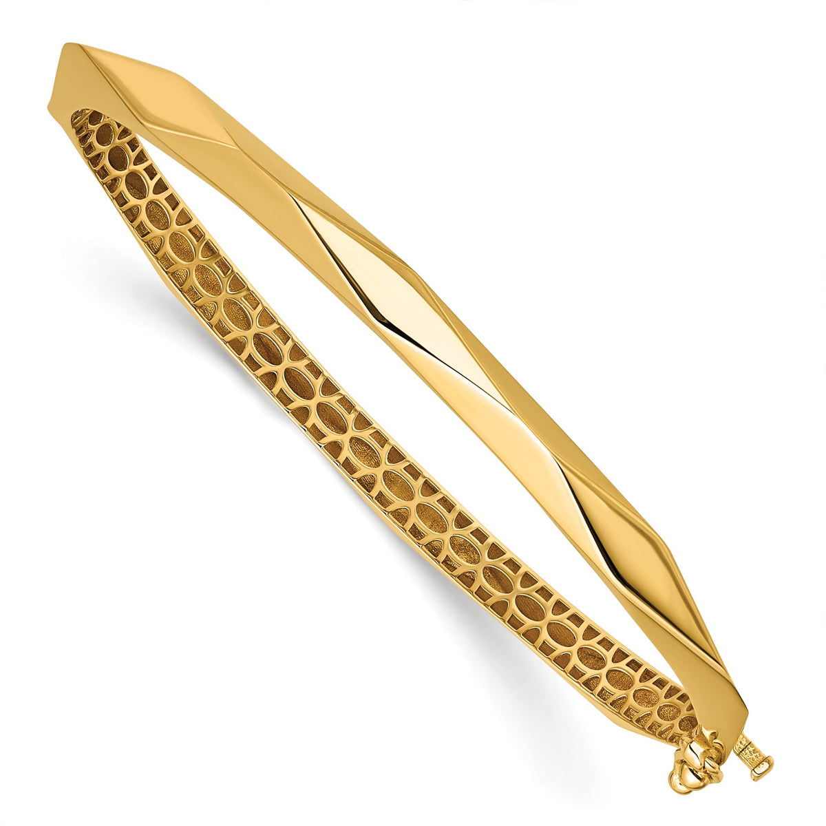 Fancy Bangle in 14K Yellow Gold, 4mm Textured Hinged, 7.5 Inch - Sophia Jewelers Main image