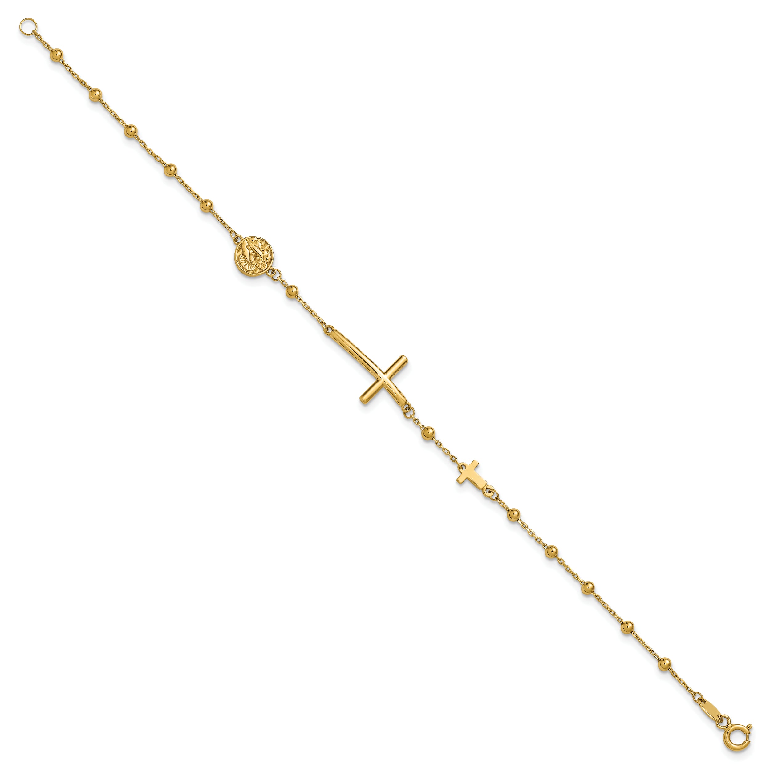 14K Polished Cross and Beaded Bracelet