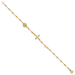 14K Polished Cross and Beaded Bracelet