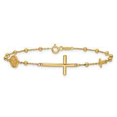 14K Polished Cross and Beaded Bracelet