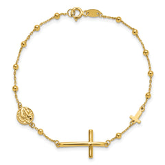 14K Polished Cross and Beaded Bracelet