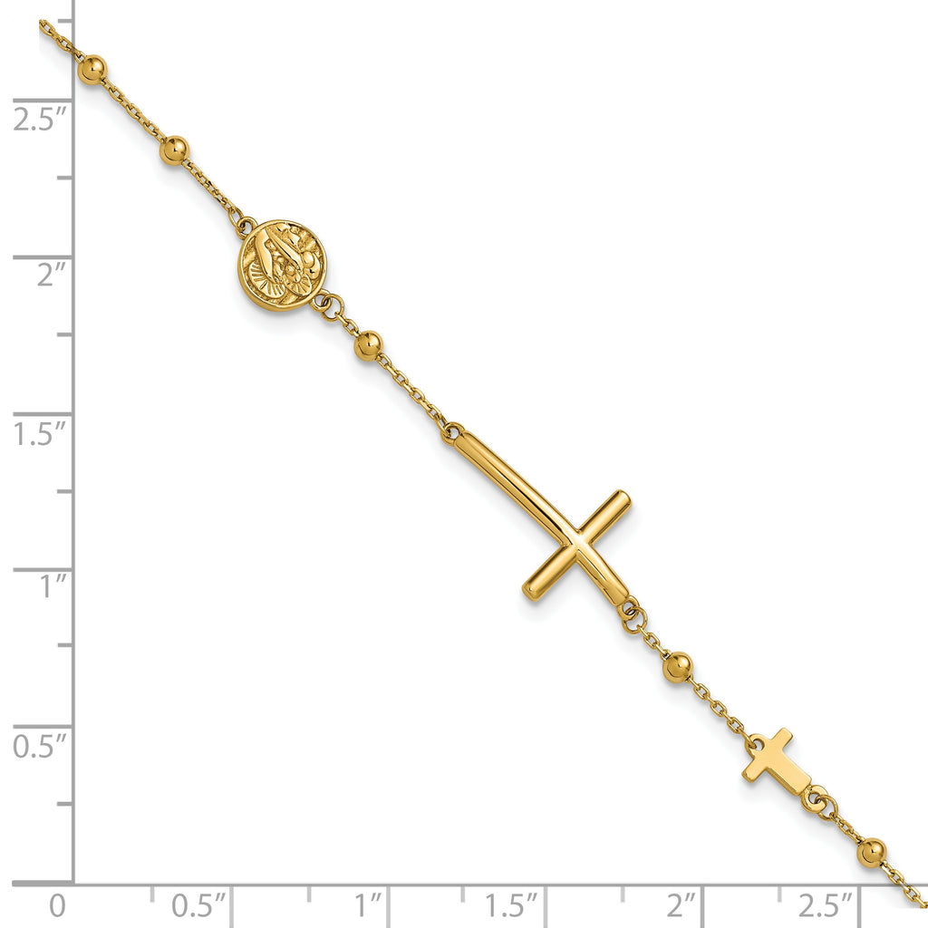 14K Polished Cross and Beaded Bracelet