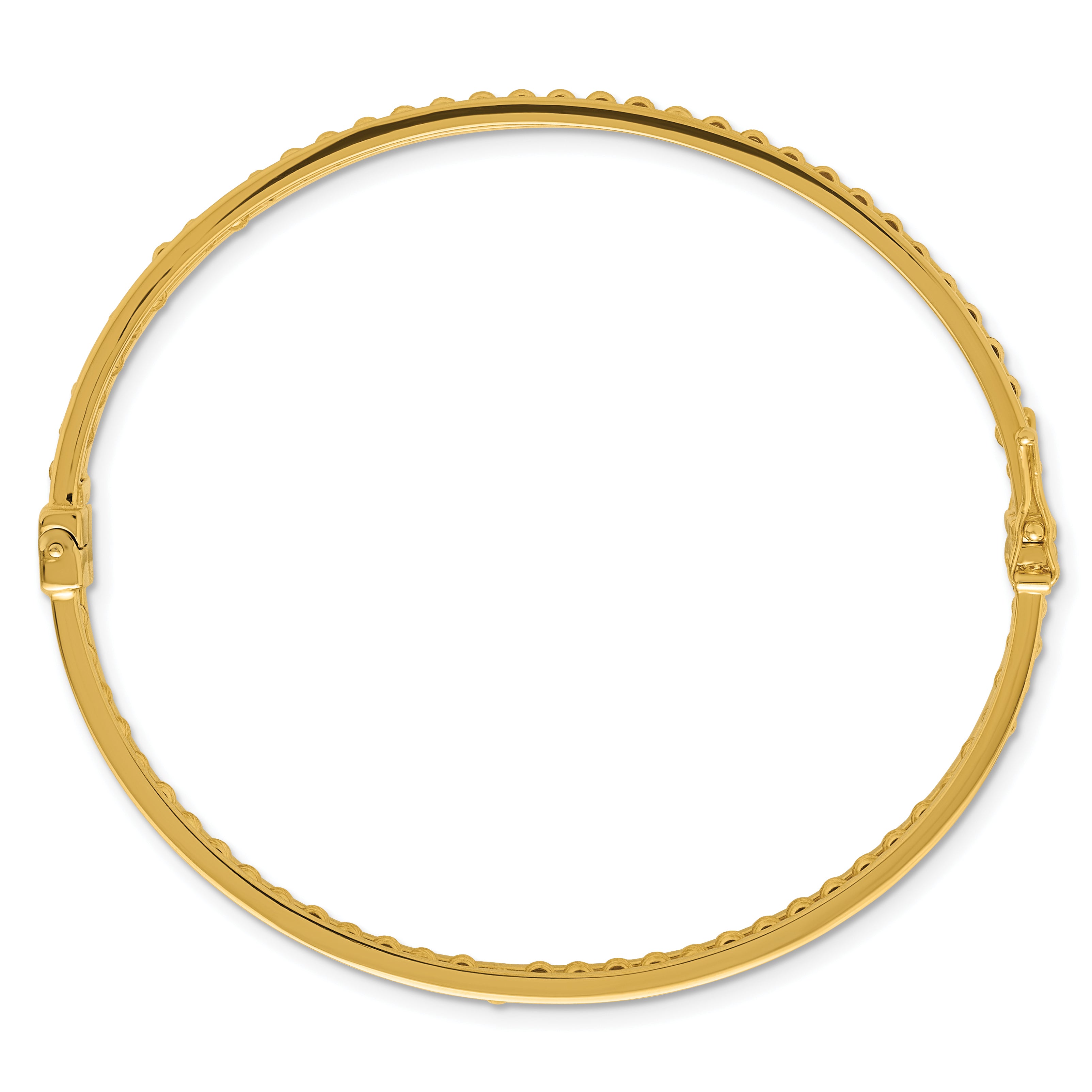 14K Polished and Diamond-cut Beaded Hinged Bangle