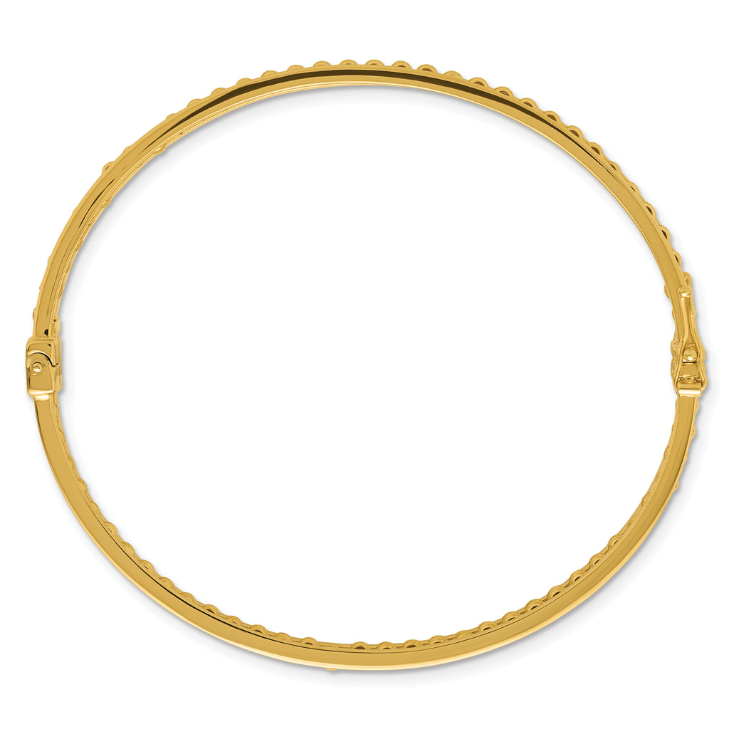 14K Polished and Diamond-cut Beaded Hinged Bangle