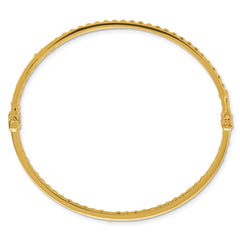 14K Polished and Diamond-cut Beaded Hinged Bangle
