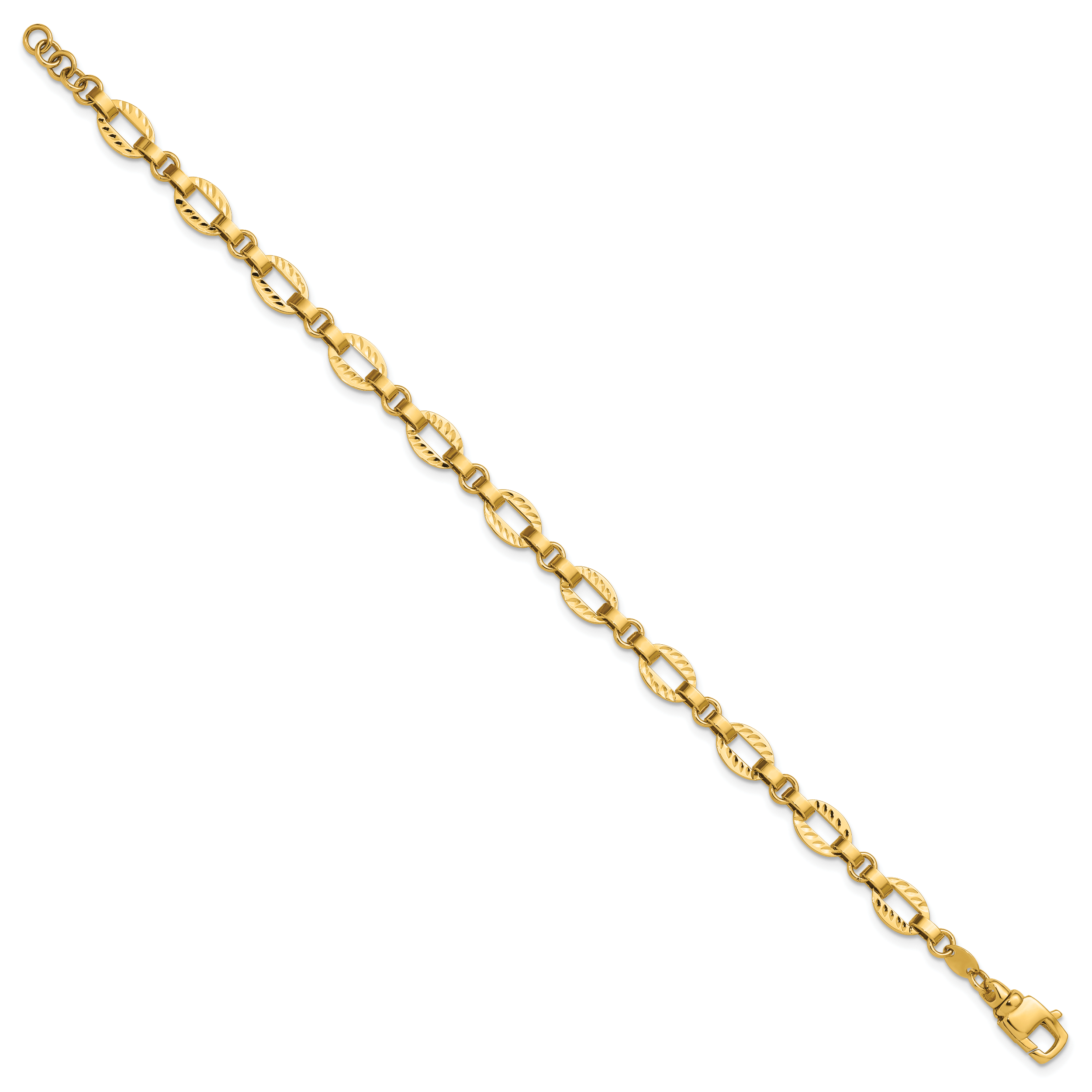 14K Polished and Diamond-cut Fancy Link w/.5in Ext. Bracelet Secondary image
