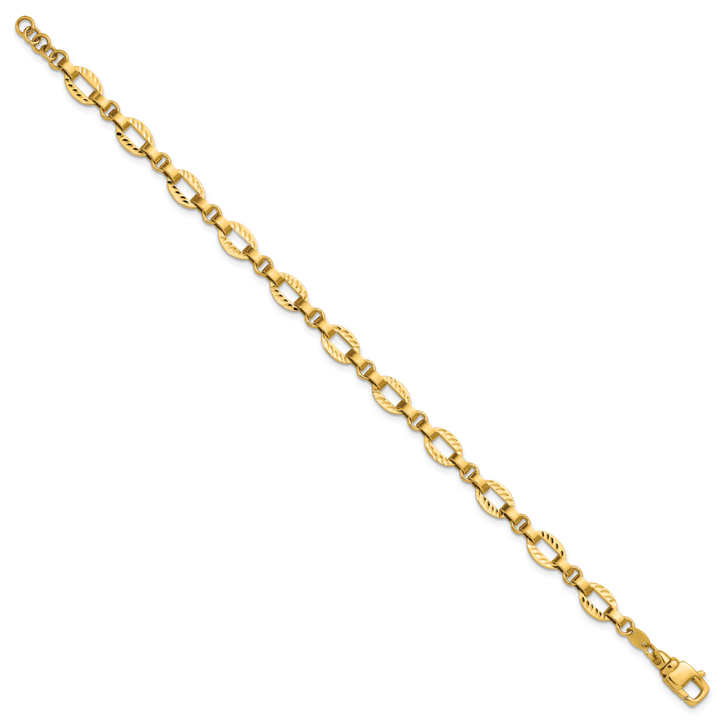 14K Polished and Diamond-cut Fancy Link w/.5in Ext. Bracelet