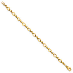 14K Polished and Diamond-cut Fancy Link w/.5in Ext. Bracelet