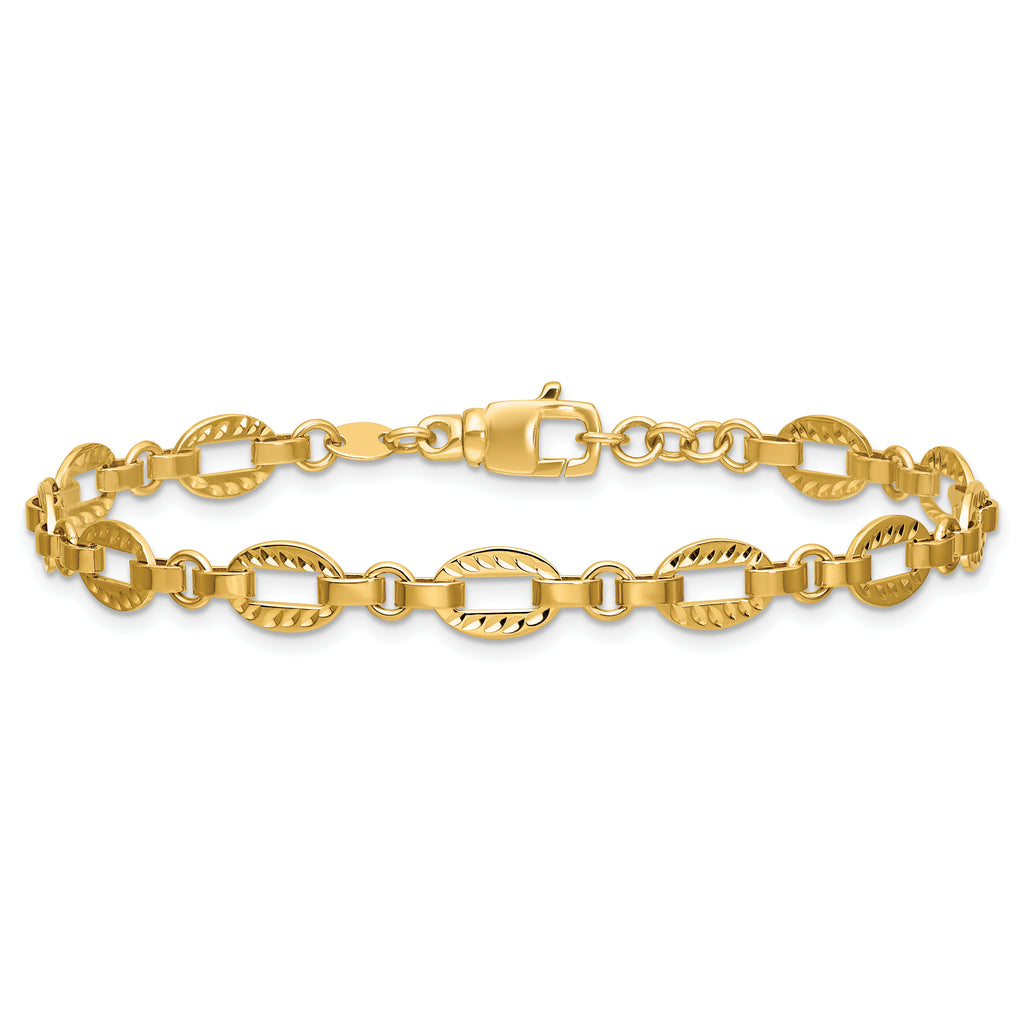 14K Polished and Diamond-cut Fancy Link w/.5in Ext. Bracelet